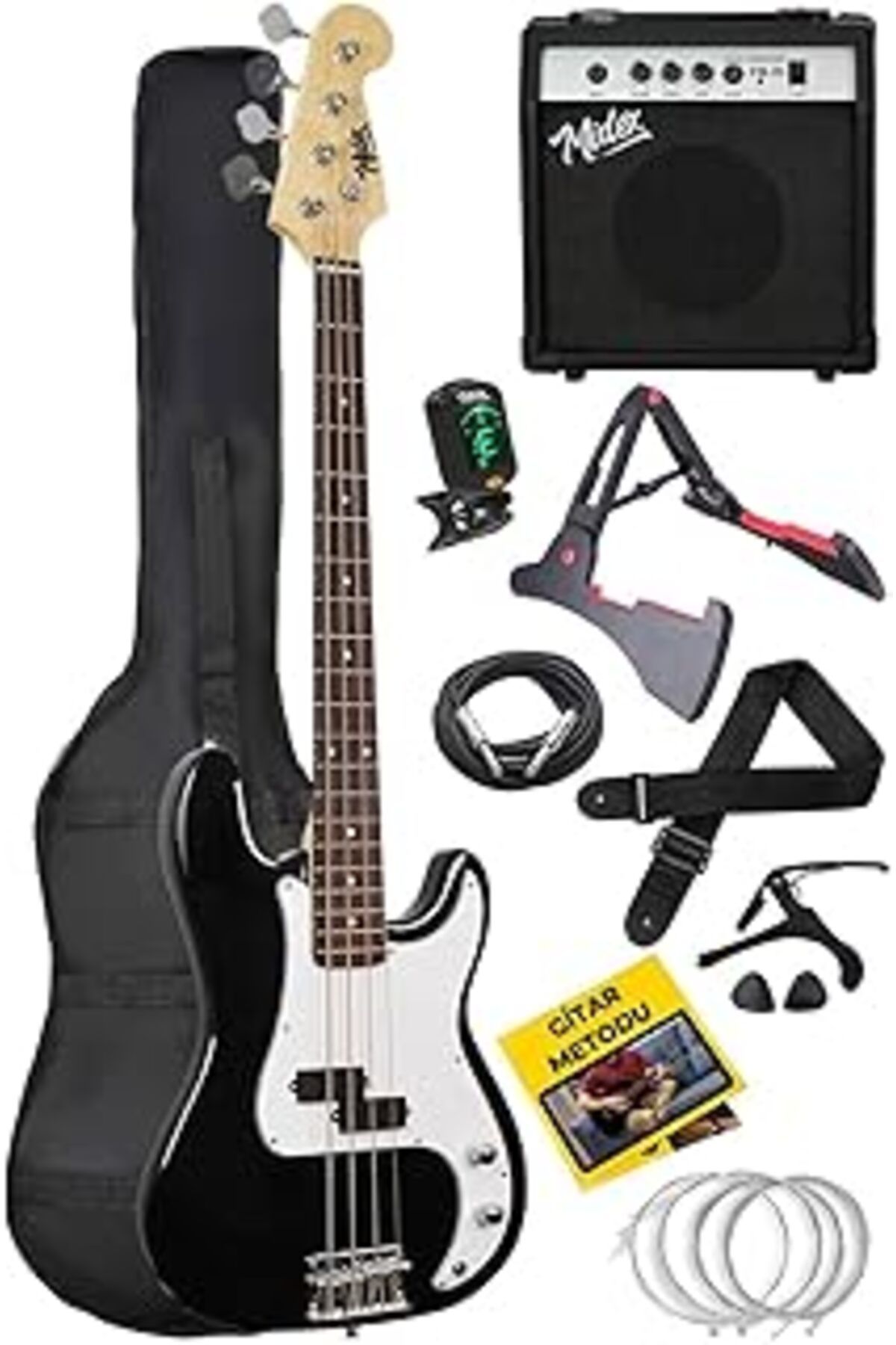 Pazarcan Cbg-460bk 46 Inç 4/4 Yetişkin Amfili Bas Gitar Seti White Black