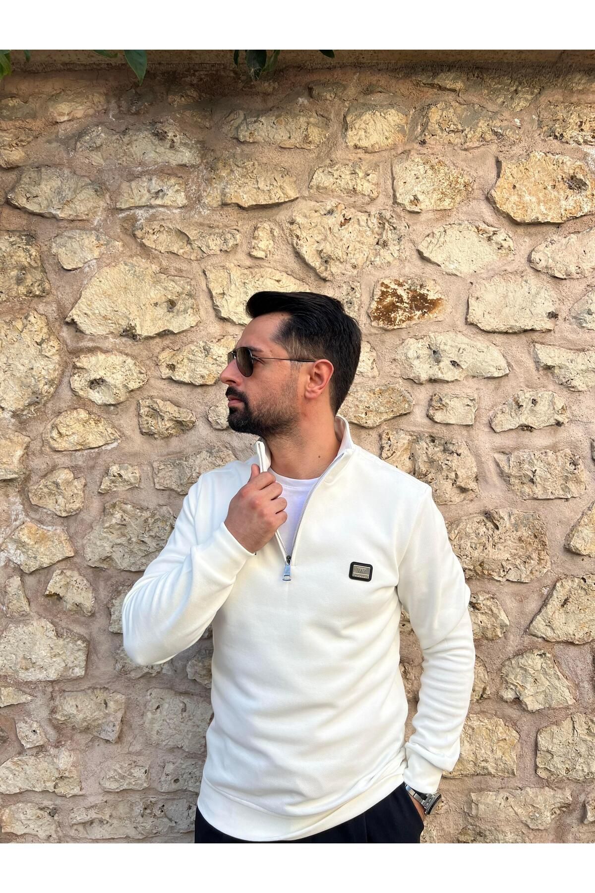 Yubacollection Fermuarlı Sweatshirt Beyaz