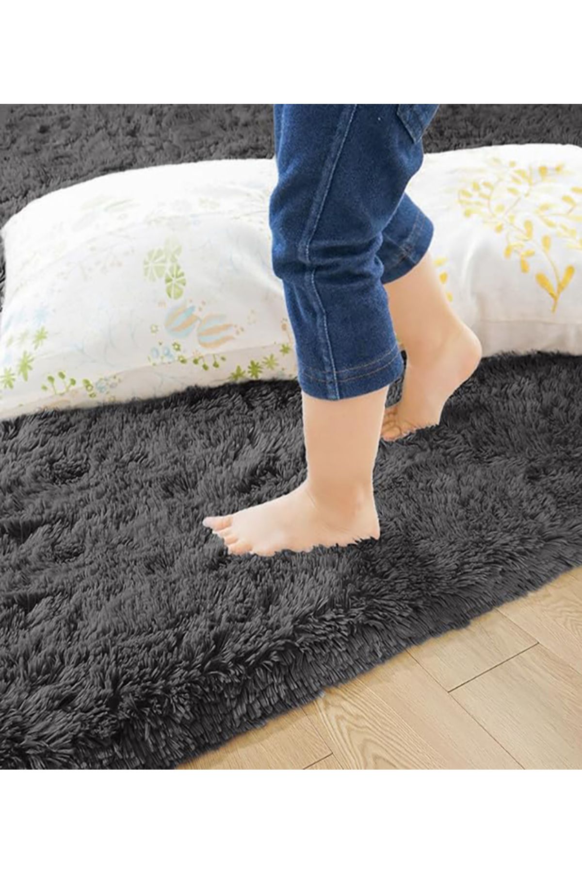 LOVELY HOME Antrasit Yumuşak Yıkanabilir Post Peluş Kaymaz Dot Taban Antibakteriyel Salon Koridor Çocuk Halısı