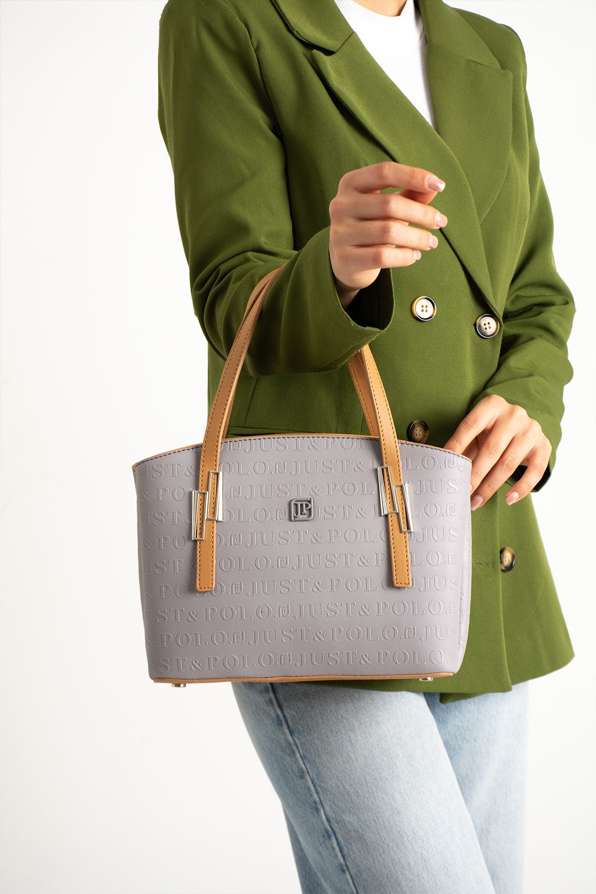 Just Polo Petunya 4030 Gofraj Suni Deri 2 Askılı Kadın El ve Omuz Çanta(Ebat: En 26 Yükseklik 20 Cm)
