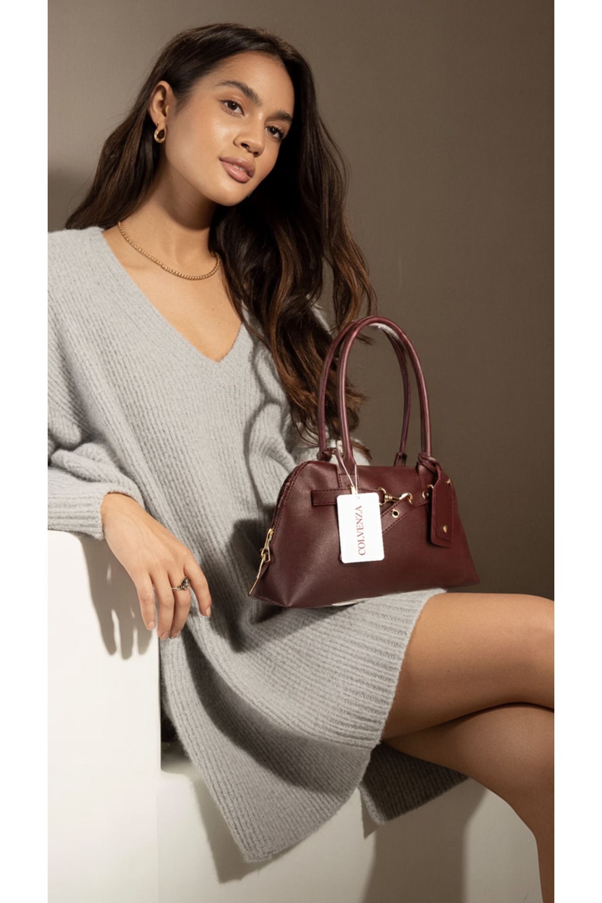 COLVENZA Cityline Collection Bordo Gold Tokalı Kadın Omuz Çantası