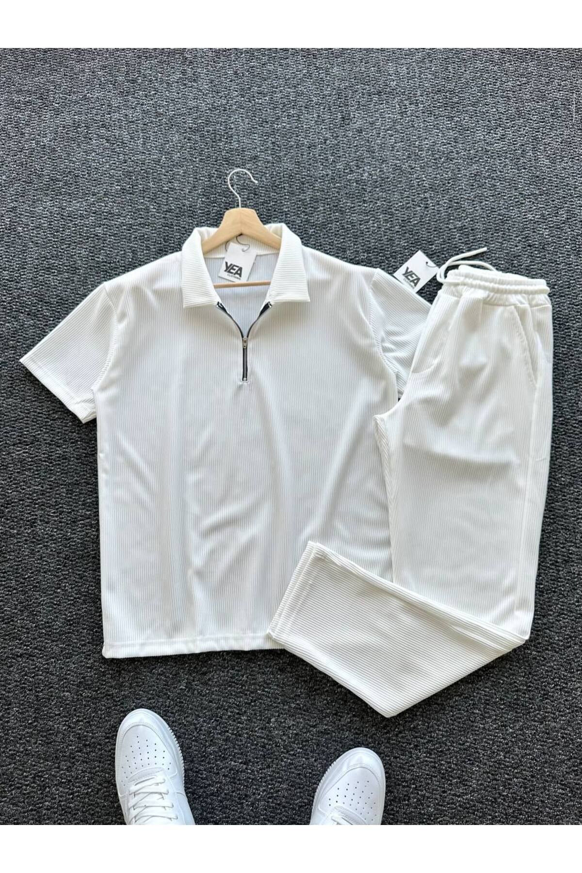 tetramoda Fitilli Yarım Fermuarlı Polo Yaka Tişört Ve Baggy Pantolon 2'li Set