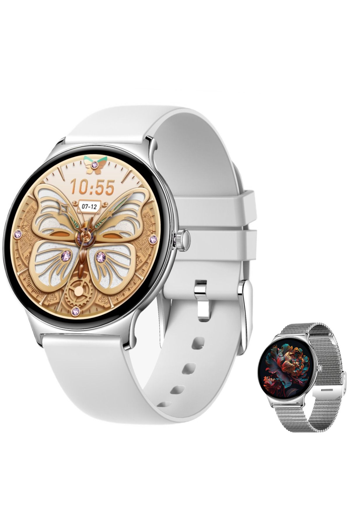 Singlait-Smartwatch Singlait SG89 Dama – Ultra subțire, elegant și inteligent,2 bratari, Argintiu/Alb 2