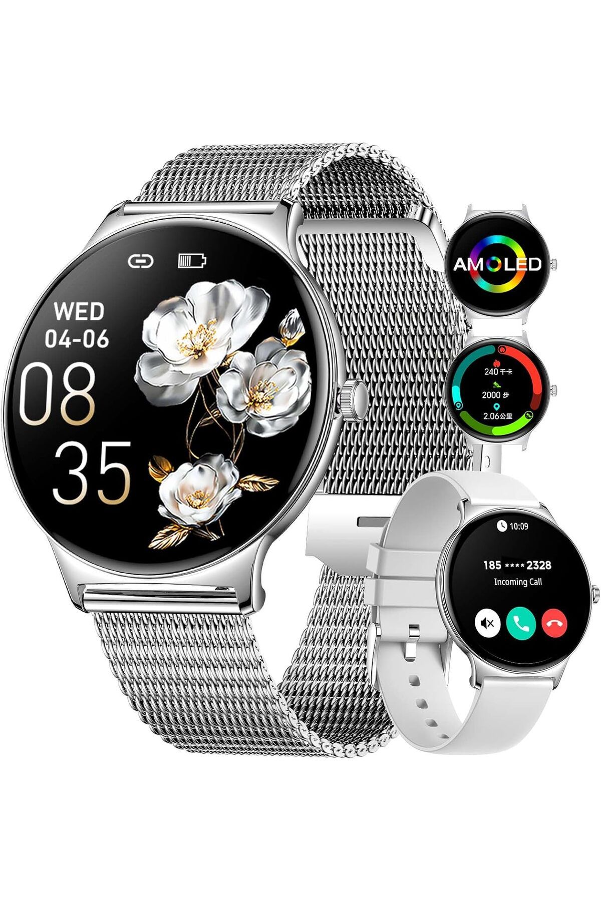 Singlait-Smartwatch Singlait SG89 Dama – Ultra subțire, elegant și inteligent,2 bratari, Argintiu/Alb 1