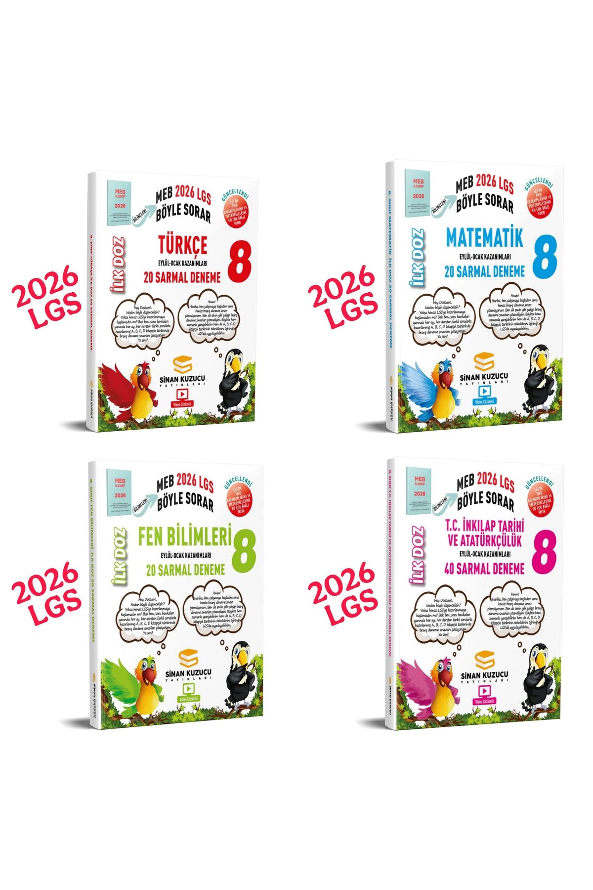SİNAN KUZUCU YAYINLARI 2026 LGS türkçe-matematik-fen-inkilap ilk doz denemeleri 4'lü settir