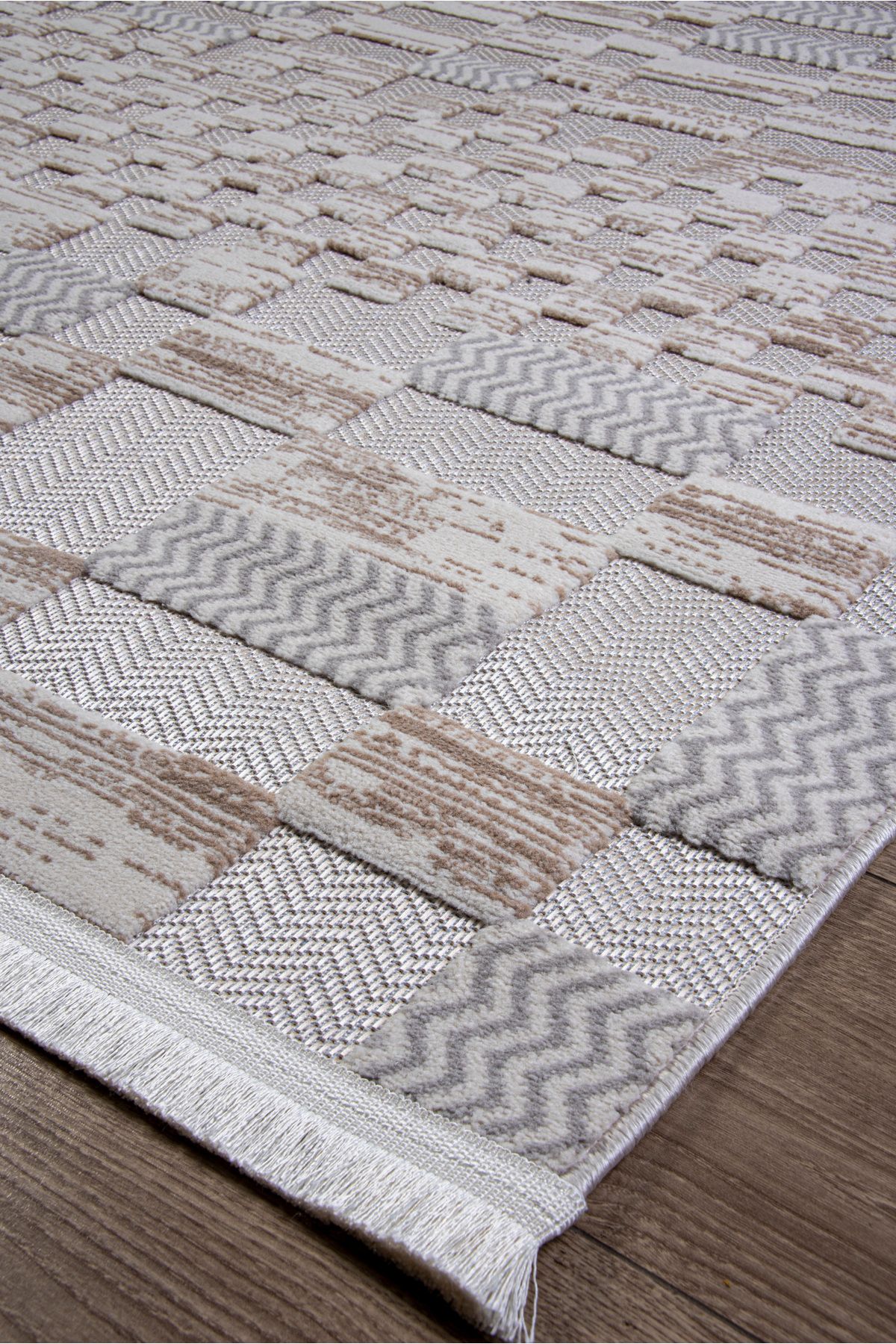 LOVELY HOME Gri Bej Sisal Dokuma Hasır Makine Halısı Saçaklı Kaymaz Oturma Salon Mutfak Çocuk Oda Yolluk Bukle
