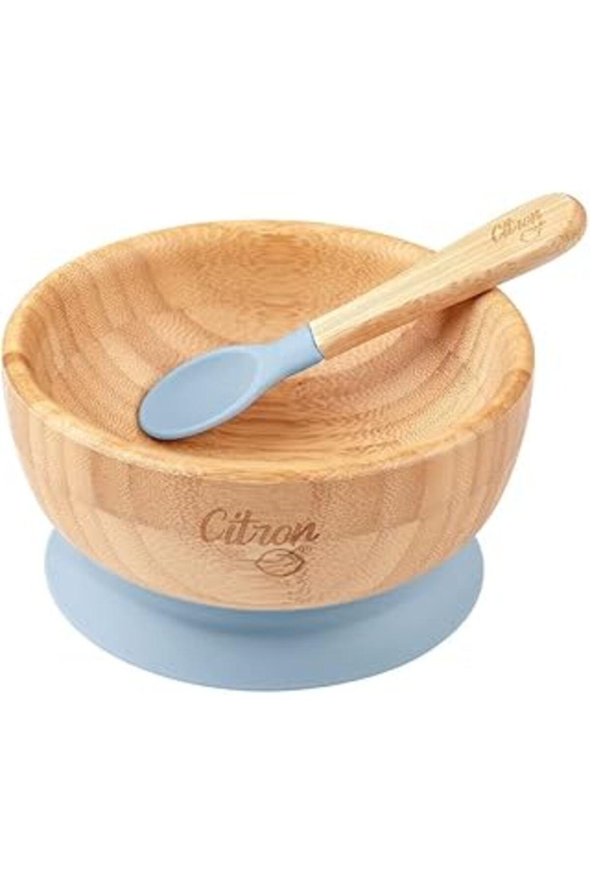 Qedii Citron Vakum Tabanlı Organik Bambu Kase Seti - Blue 1073605