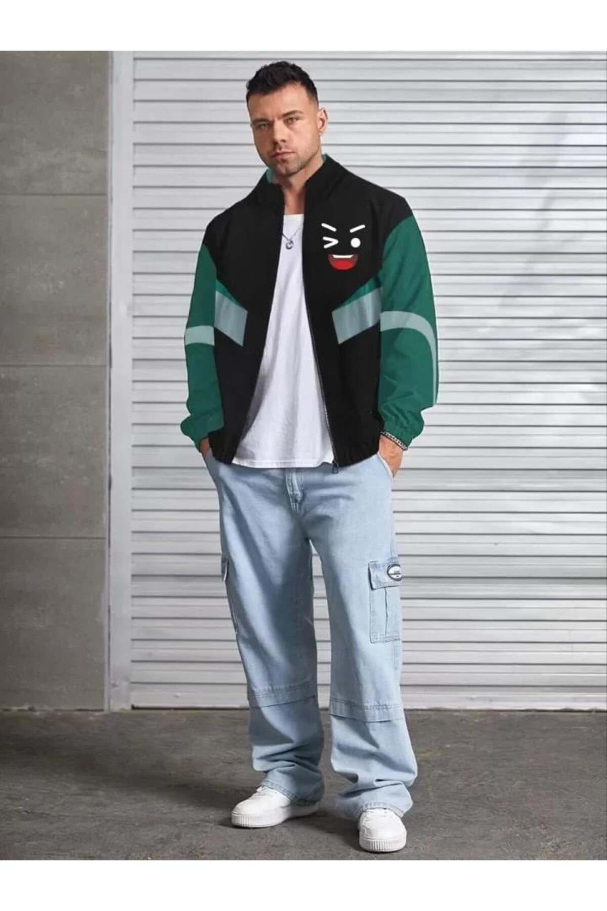 modamtn Unisex Uzun Kollu Paraşüt Kumaş Rüzgarlik - Siyah