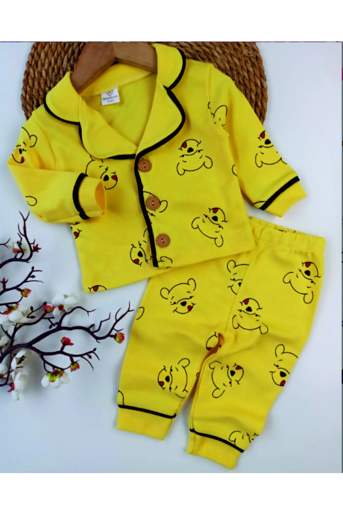 BabyWings Winne The Pooh Baskılı Unisex Pamuklu Pijama Takım fotoğrafı 2 (önizleme)