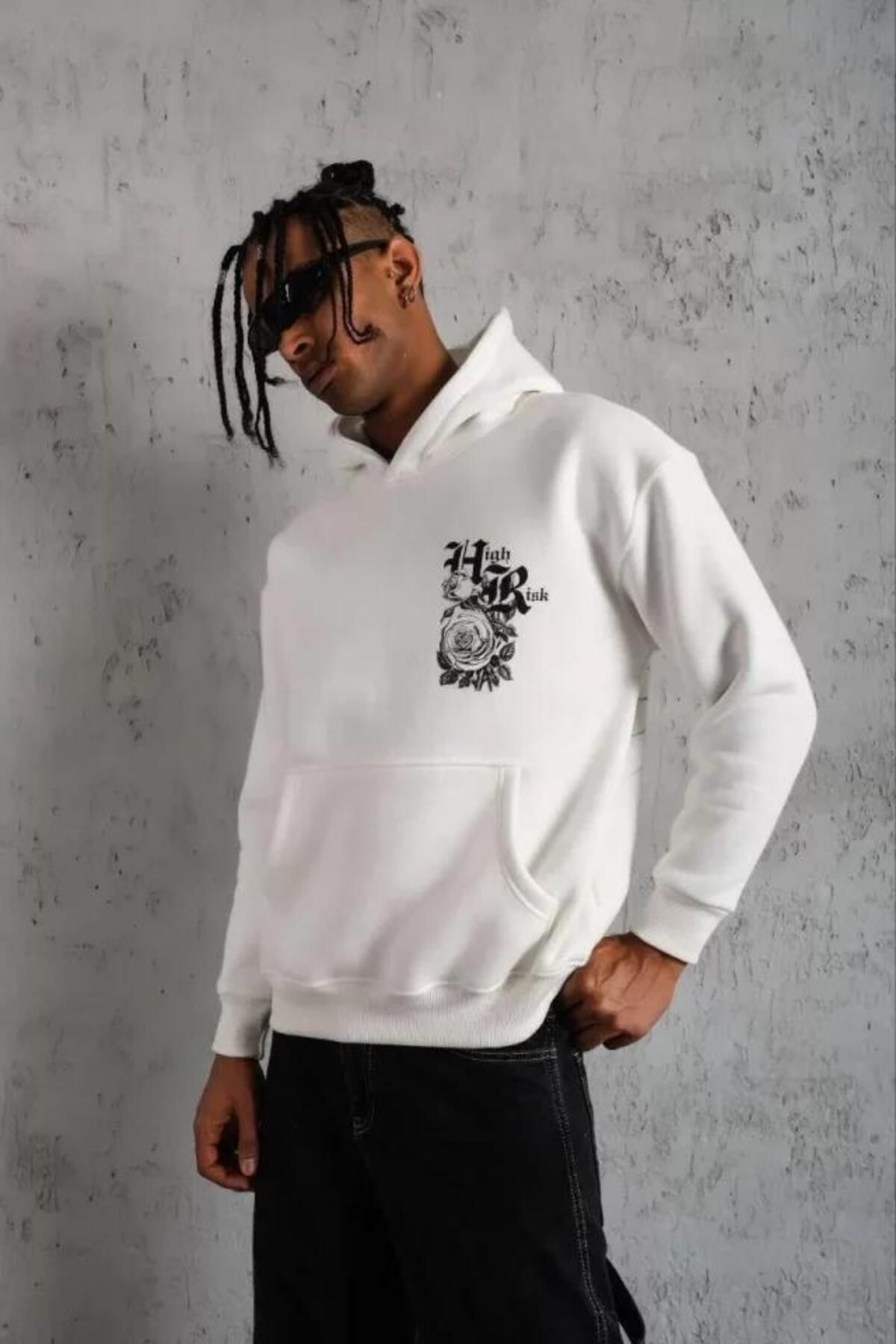 modamtn Erkek Baskılı Kapşonlu Sweat - Beyaz