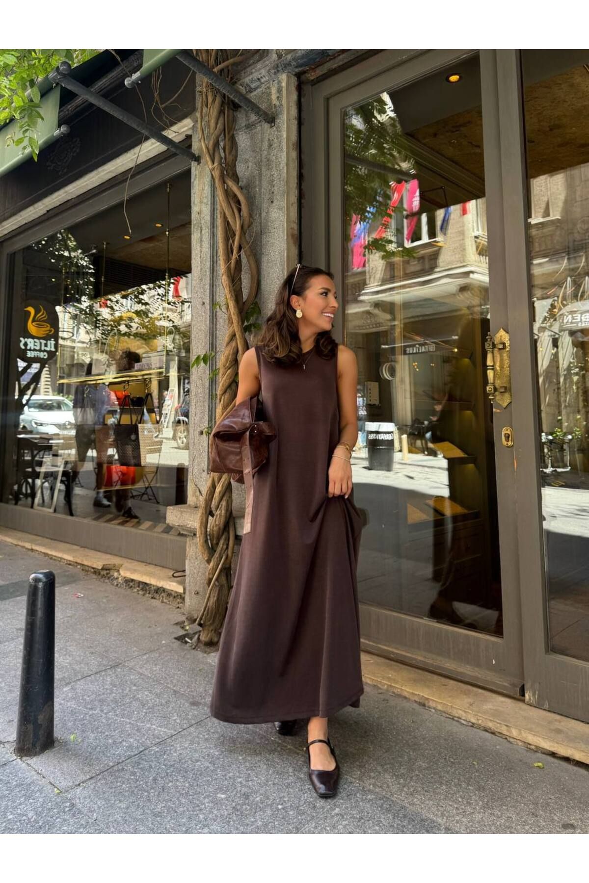 Butik Modal Kumaş Oversize Kesim Kolsuz Maxi Elbise