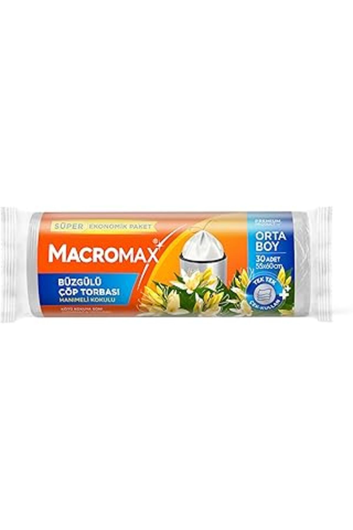 Pazarcan Macromax Büzgülü Çöp Torbası Orta Boy (55X60Cm) Hanımeli Kokulu 30 Adet Süper Ekonomik Paket