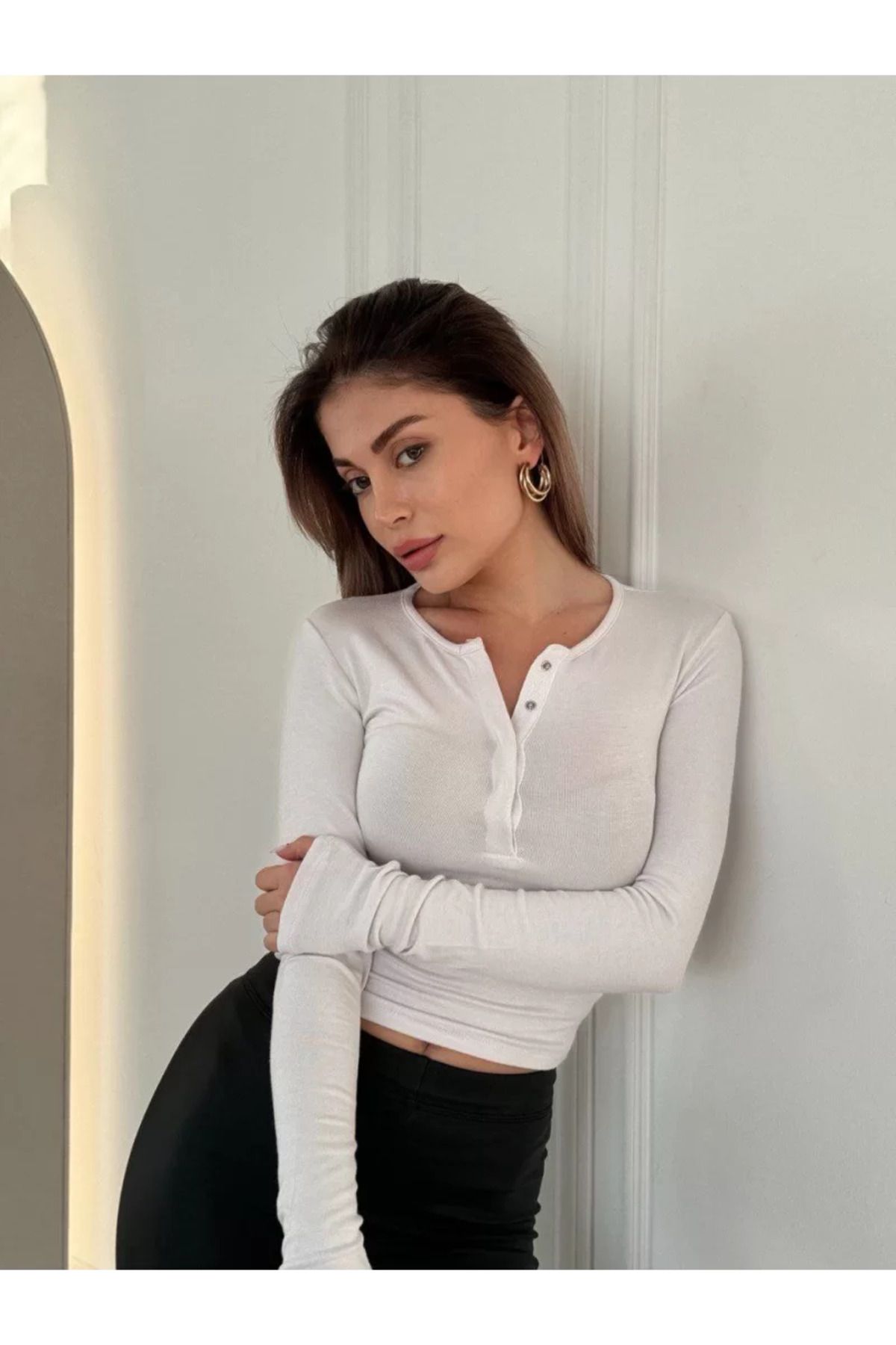 ruum fashions Cıt Cıt Detaylı Uzun Kollu Crop
