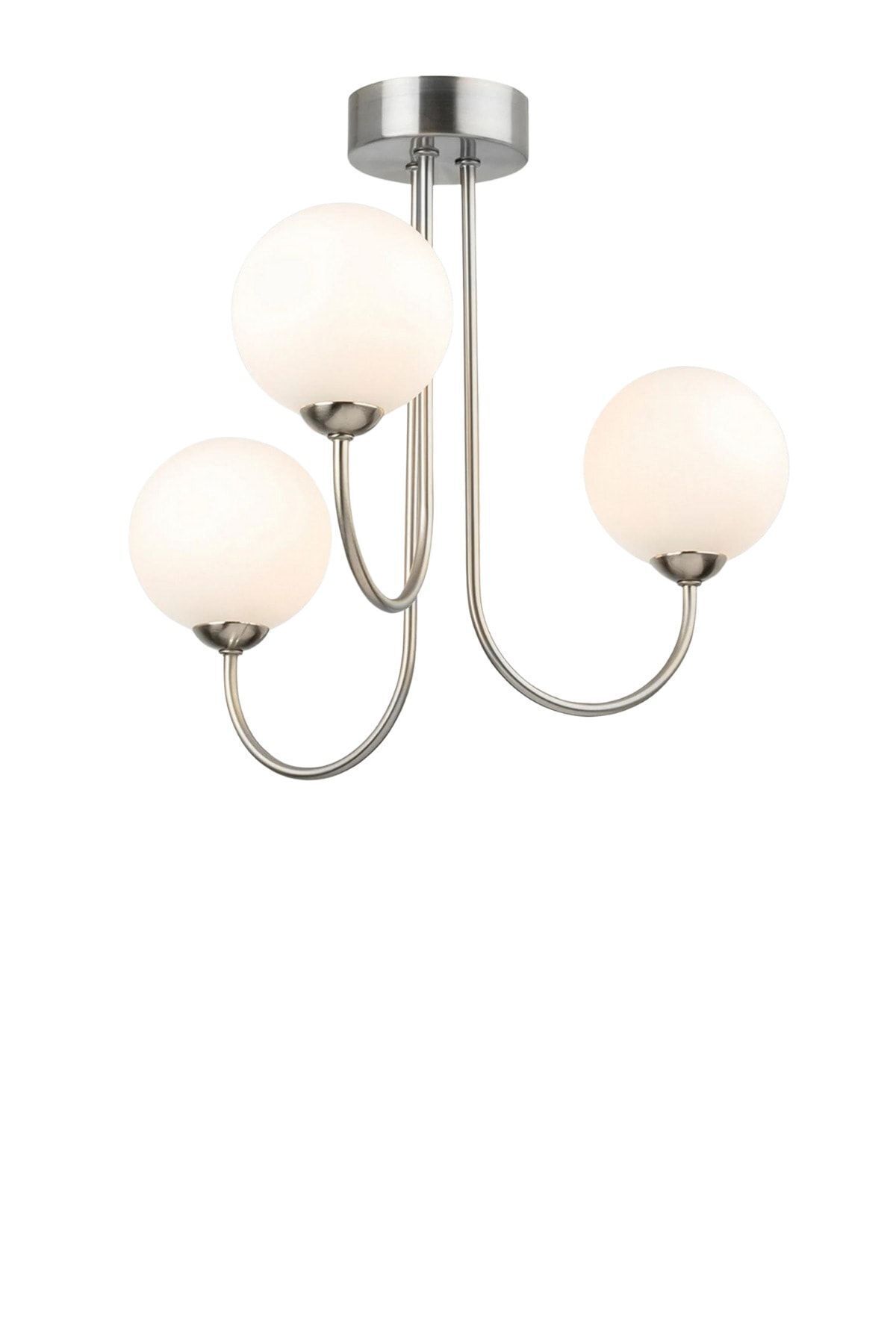 Foggia Avz-pe02 E27x3 Duylu Krom Kaplama Metal Glop Camlı Avize
