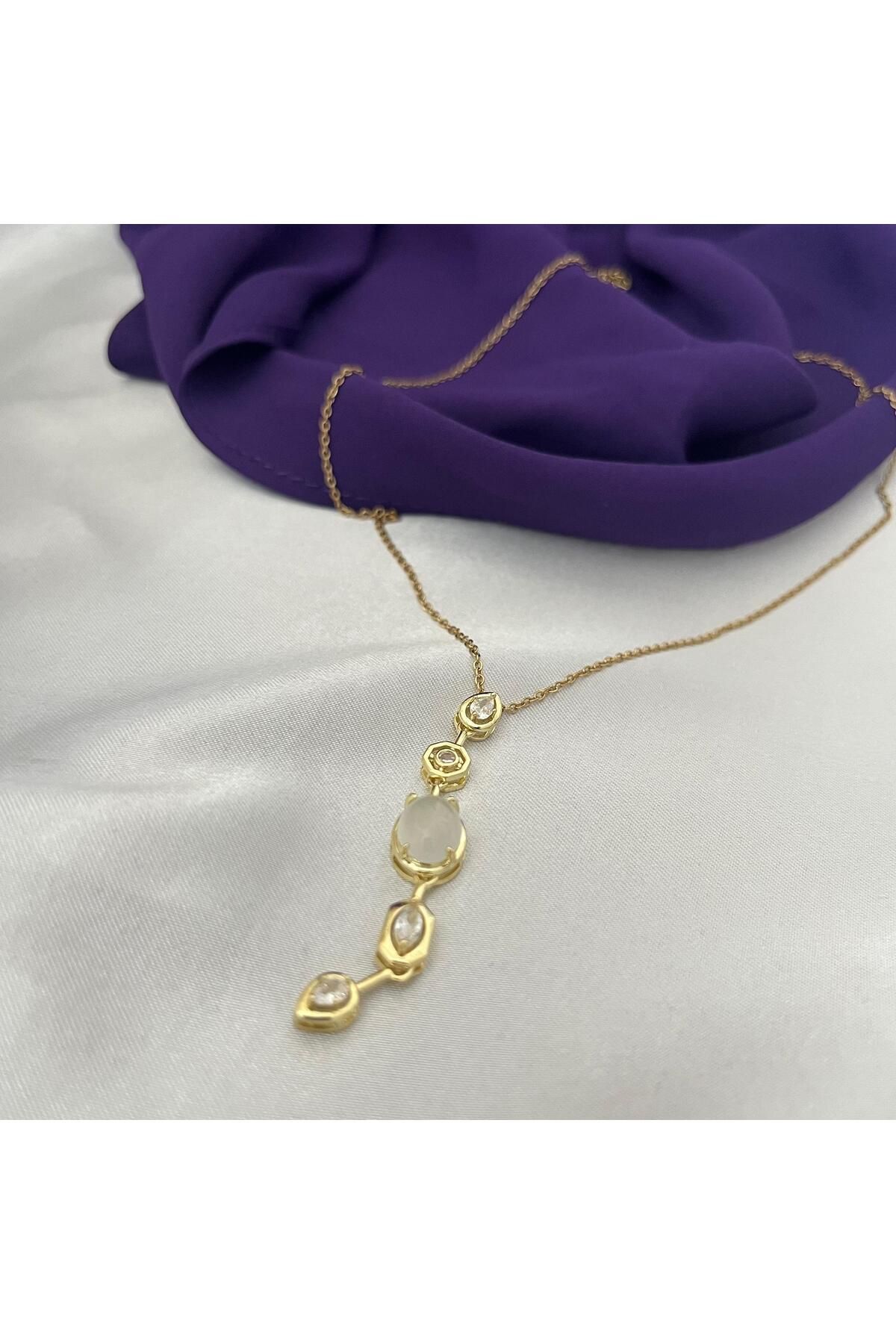 Violet Takı Beyaz Zirkon Taşlı 316L Kararmaz Çelik Y Kolye