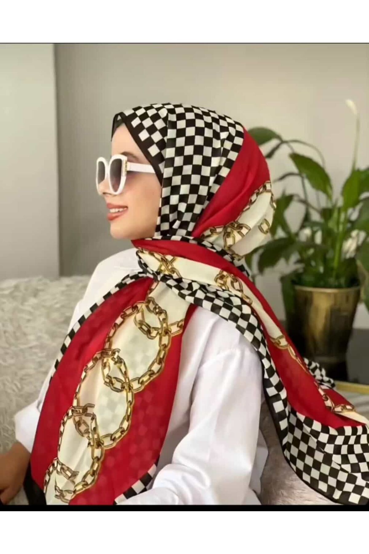PİRAMİT PAMUKLU ŞAL SİYAH KIRMIZI 7925-912