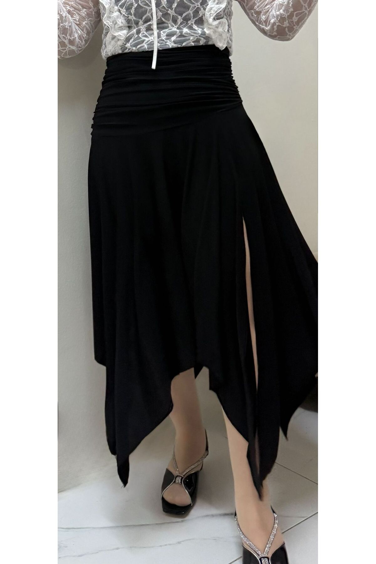 ROSE BUTİK06 BELİ KORSELİ YIRTMAÇLI FERMUARLI ETEK