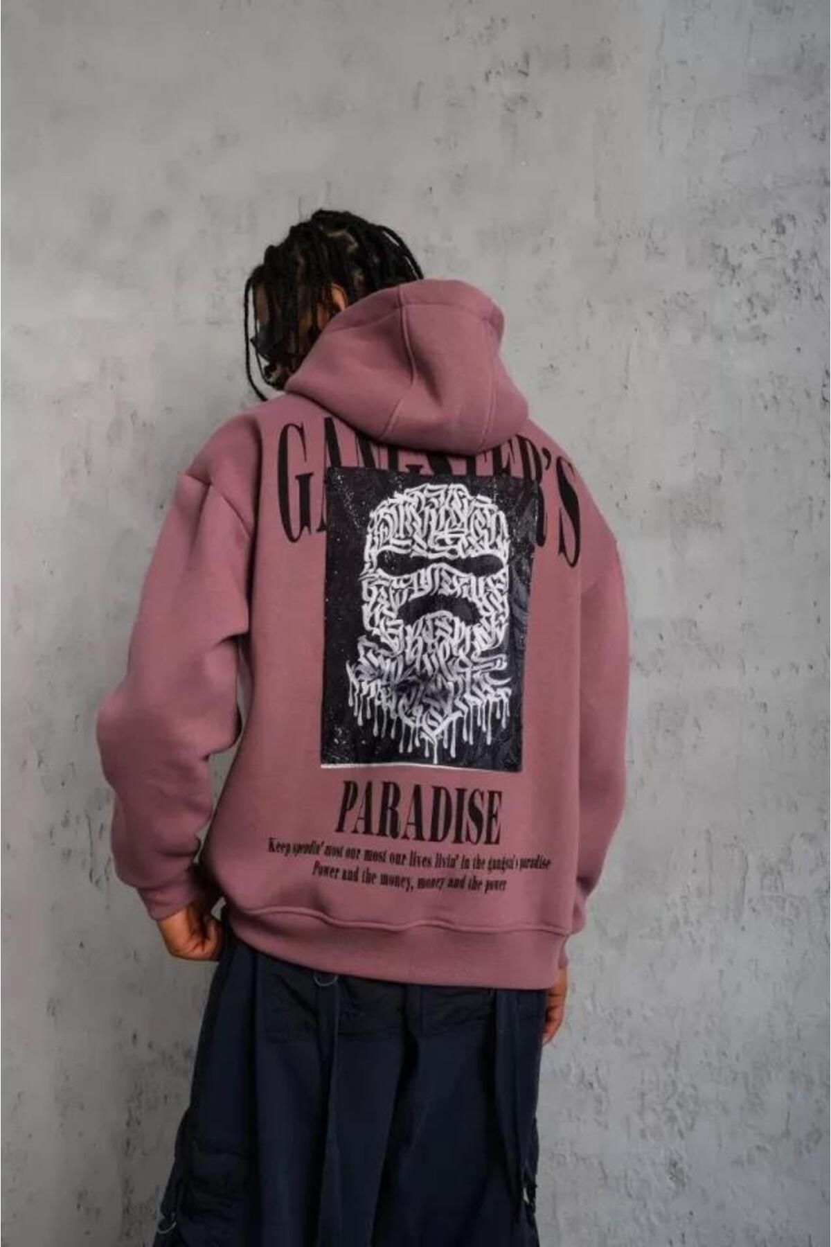 modamtn Erkek Paradise Baskılı Kapüşonlu Sweat - Gül Kurusu