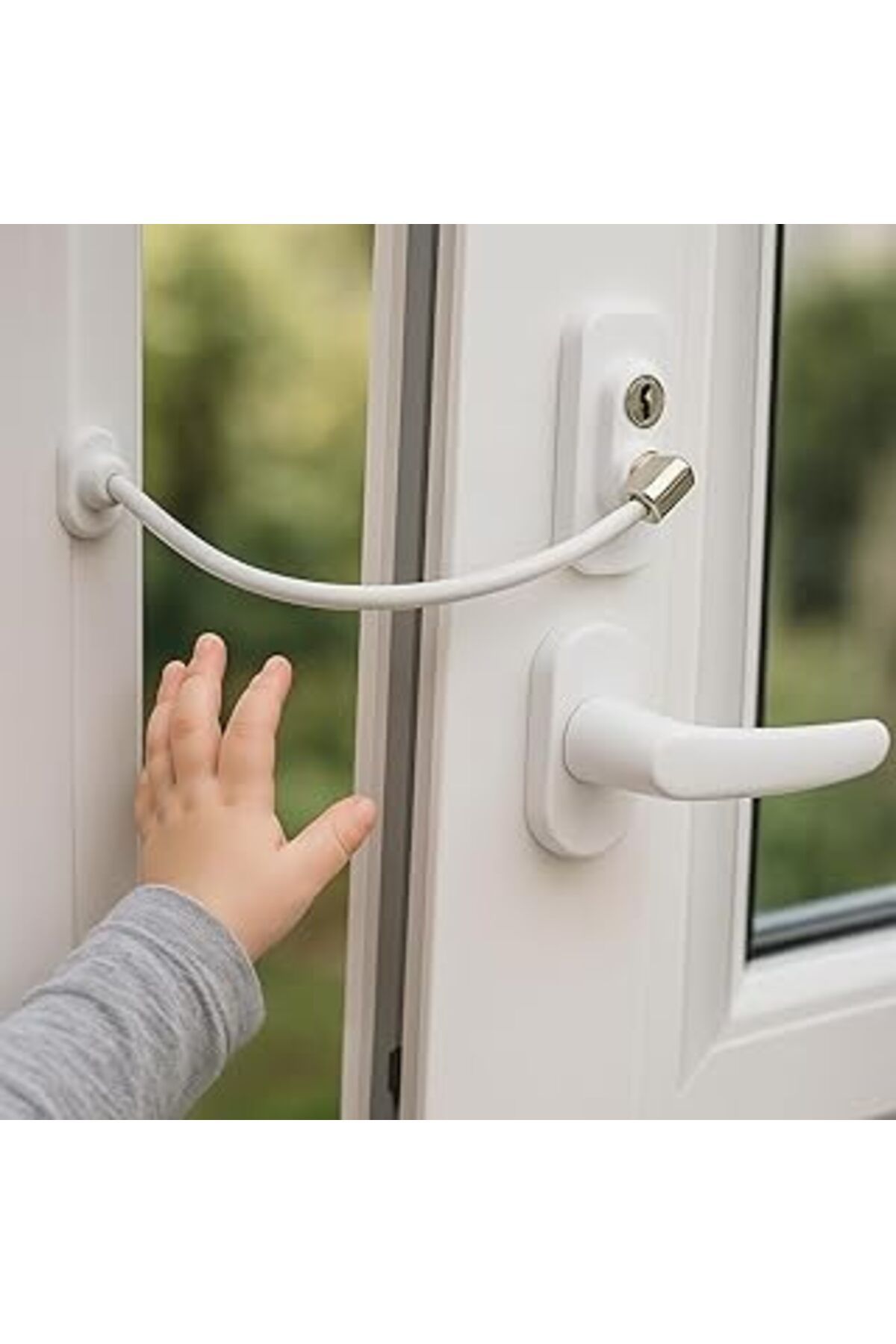 TBSProjects Lirazon Güvenlik Kilidi, Pencere Ve Kapı Halatlı Anahtarlı Kilit, Beyaz, Vidalı, Sağlam, Çelik Kabl