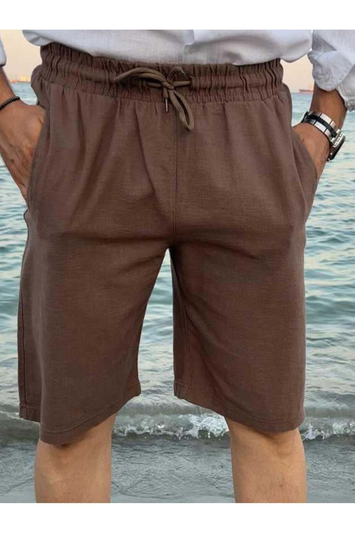 Yubacollection Keten Şort Kahve