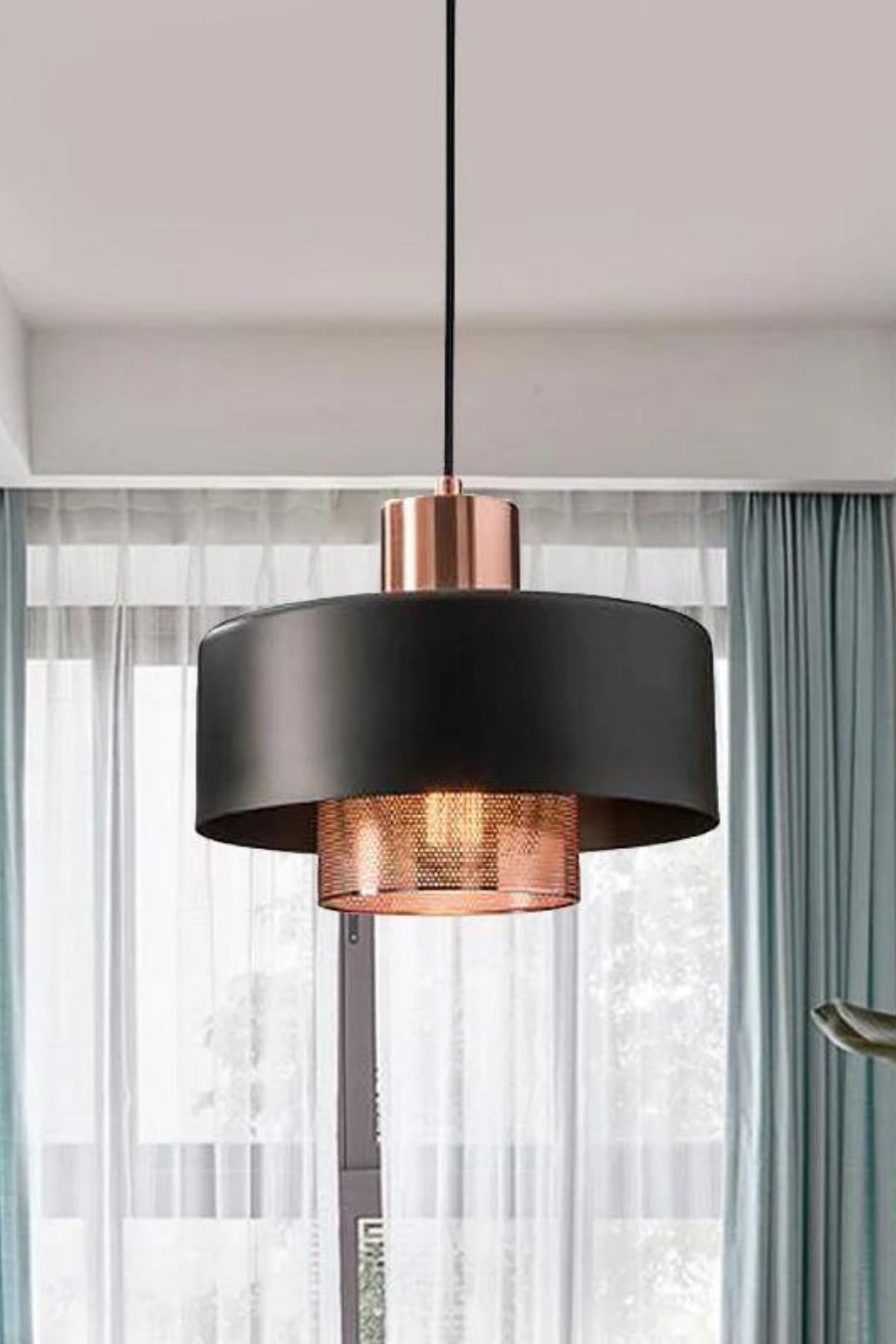 Foggia Porta Noa Siyah-Rose Gold Tekli Sarkıt Salon Genç Odası Mutfak Avize