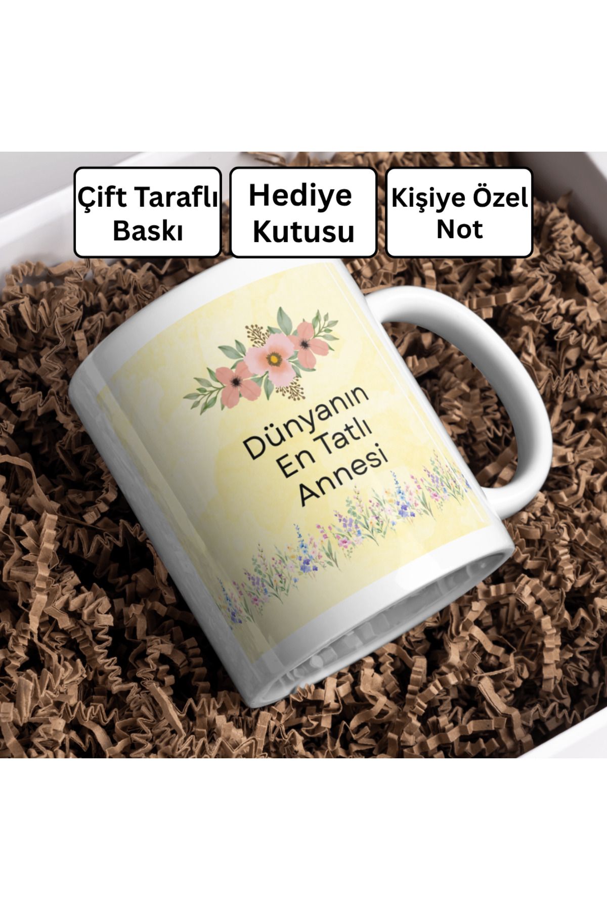 Decorbik Dünyanın En Tatlı Annesine Özel Kupa | Hediye Kutulu + Not Kartlı Anneler Günü Hediyesi