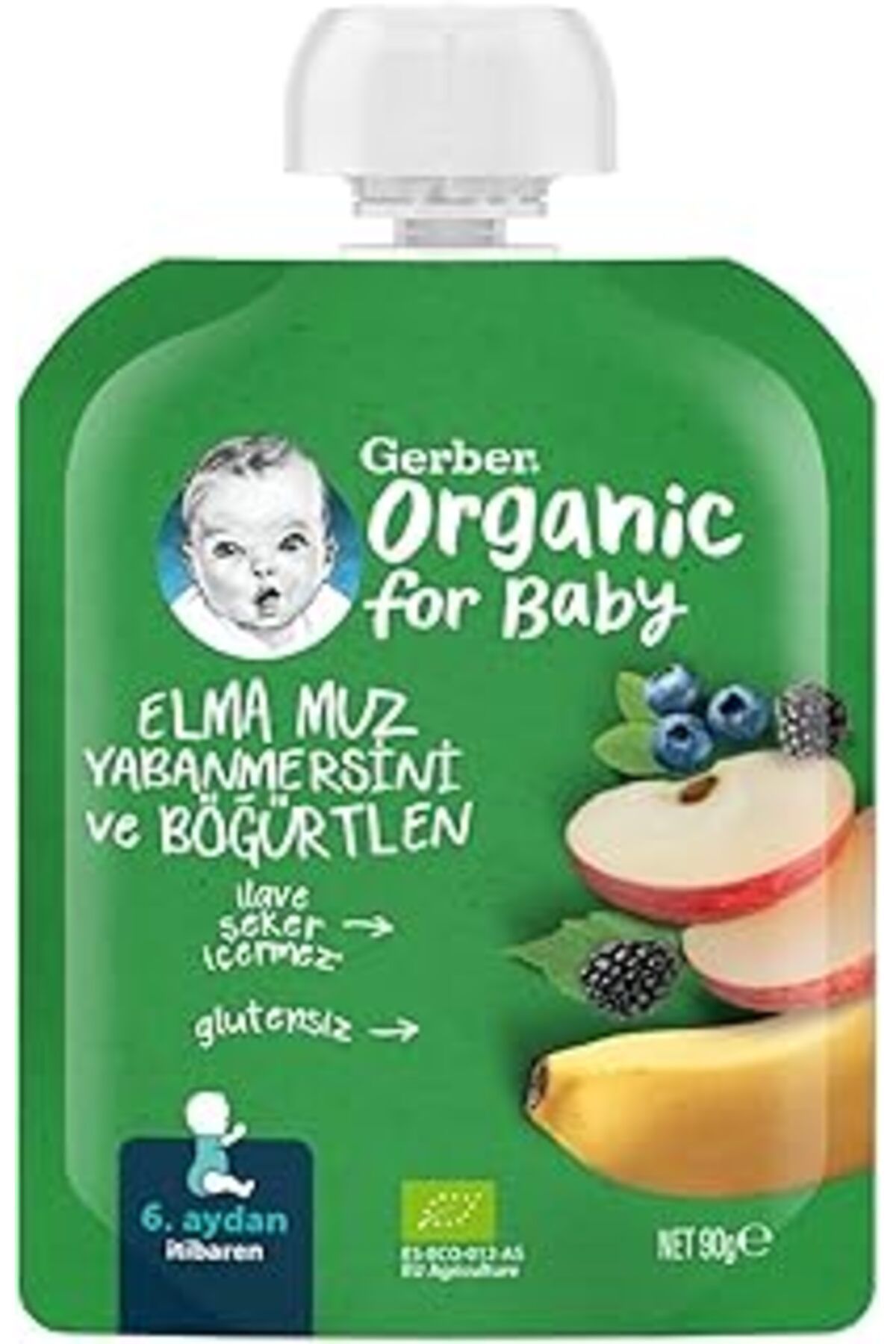 Qedii Gerber Organik Muz Yabanmersini Böğürtlen Ve Elma Püresi 90 G