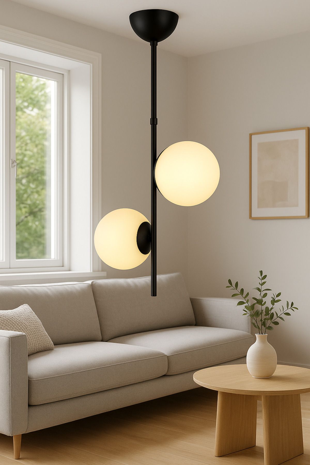 Foggia Elara Duo – Modern 2’li Siyah Sarkıt Avize (Opal Camlı)