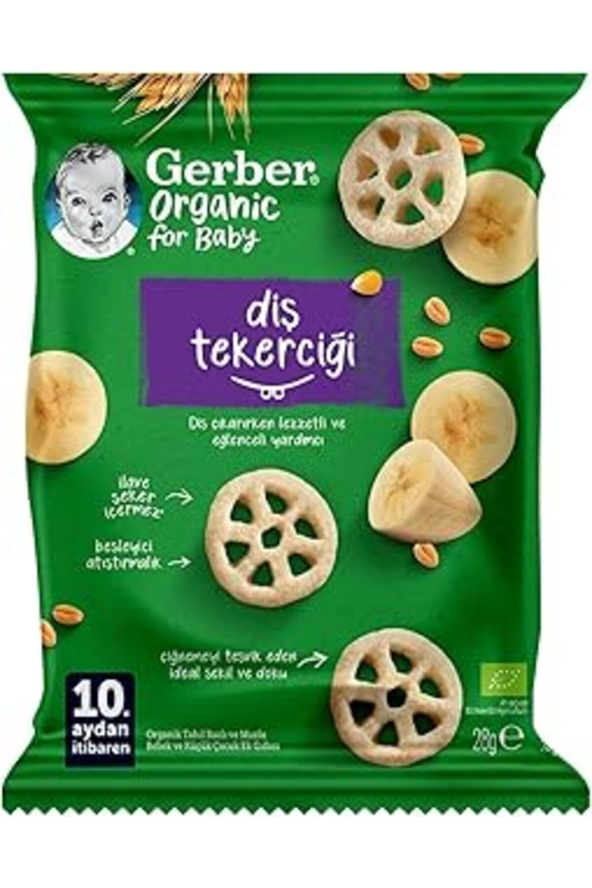 Qedii Gerber Organic Diş Tekerciği Tahıl Bazlı Ve Muzlu Bebek Ve Küçük Çocuk Ek Gıdası 28G