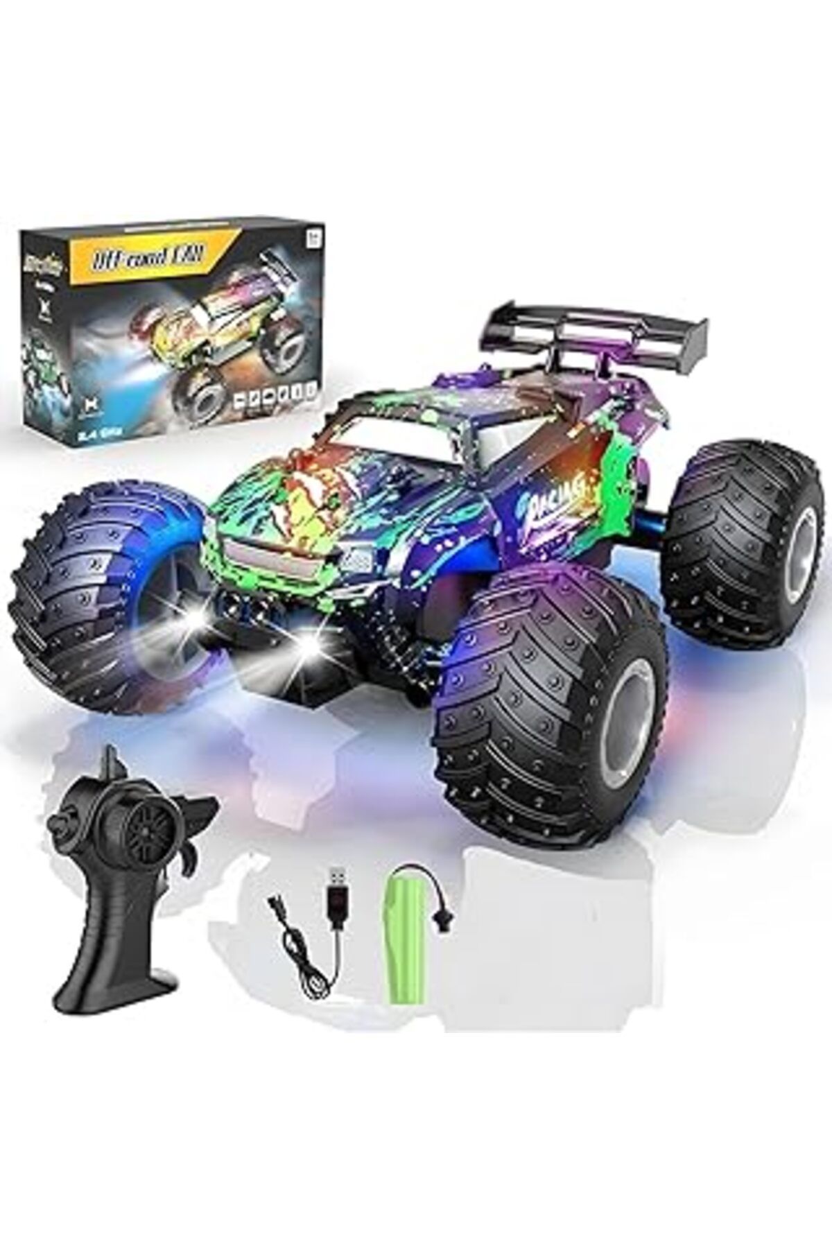 Pazarcan 2.4Ghz Uzaktan Kumandalı Led Işıklı 1:18 Ölçek Şarjlı Hız Yapan Arazi Aracı (Yeşil)