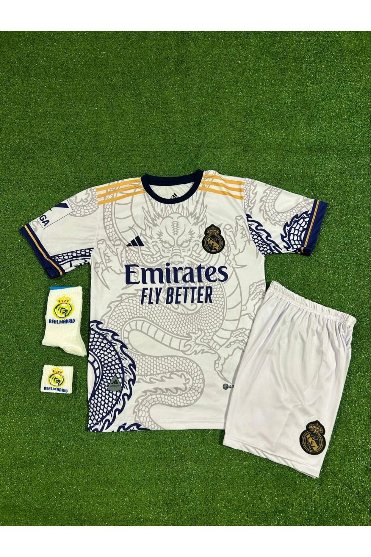 BARBITOS Real Madrid Cristiano Ronaldo BEYAZ Dragon Desenli Çocuk Forması 4'lü Set (Armalı)