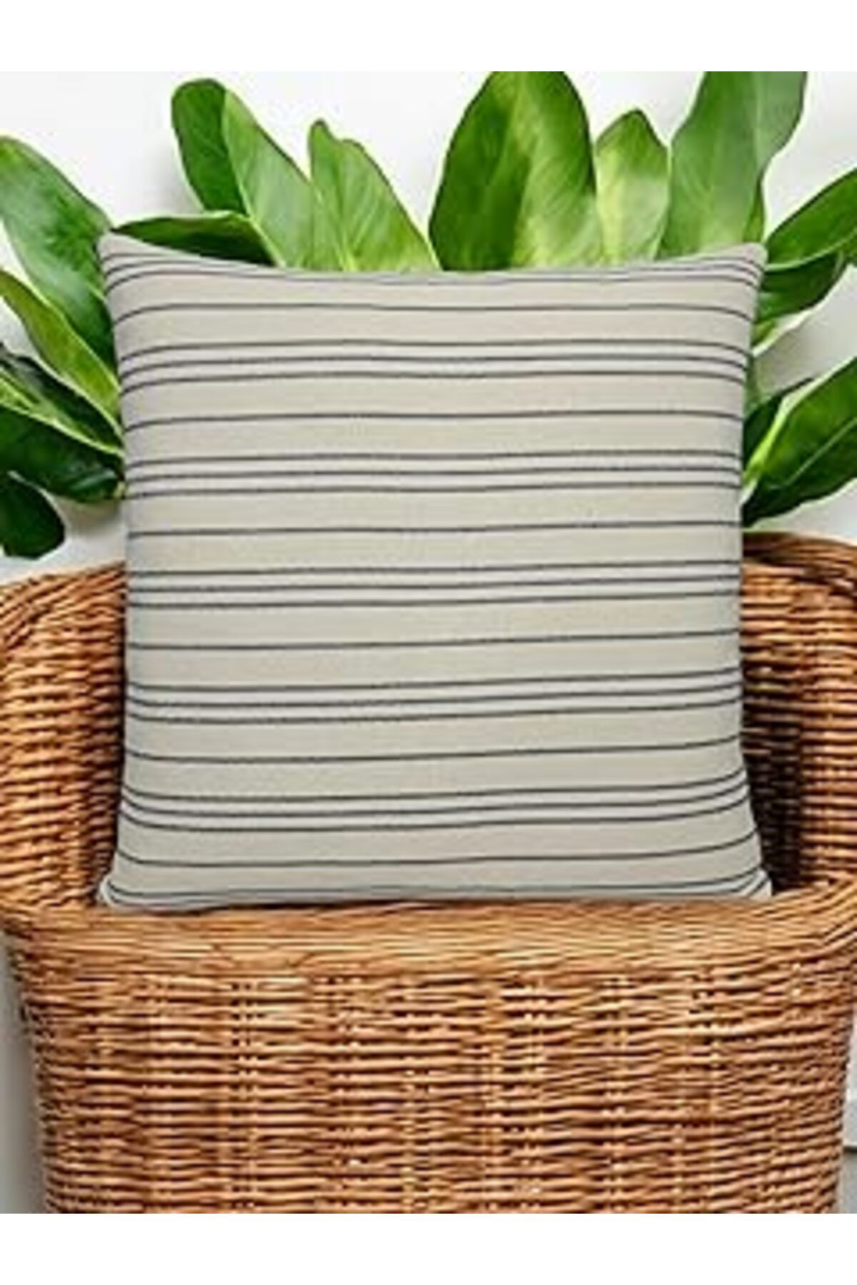 Karachil Asdiva Bohem Tarzı Keten Kumaş Çizgili Dekoratif Kırlent Kılıfı 45X45