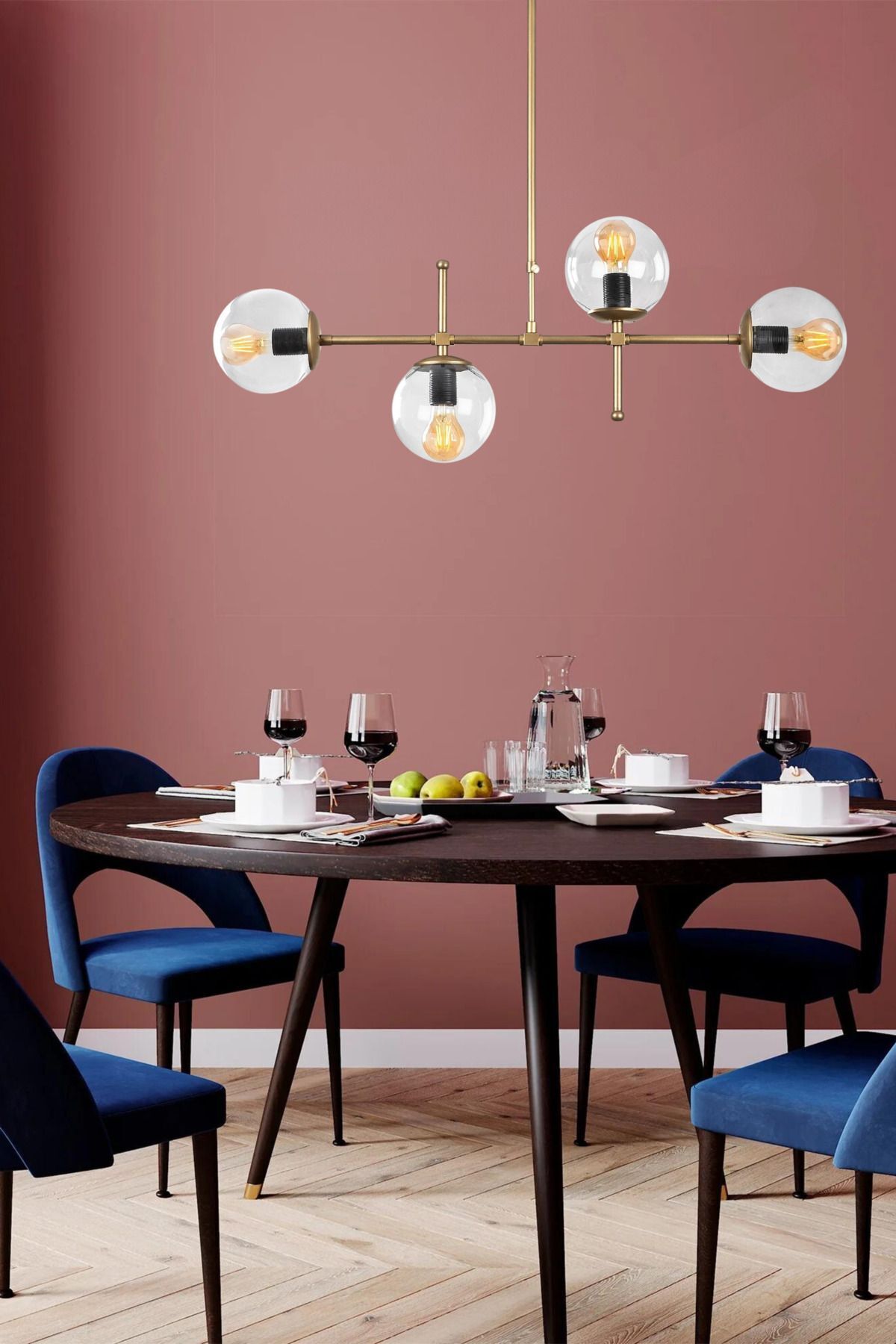 Foggia Lemina 4'lü Eskitme Mat Gold Modern Yemek Masası Üstü Yatak odası Salon Avize