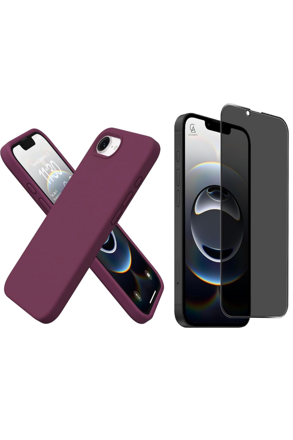 Coolacs Apple iPhone 16E Uyumlu İçi Kadife Lansman Kılıf ve Hayalet Privacy Tam Kaplayan Cam Ekran Koruyucu