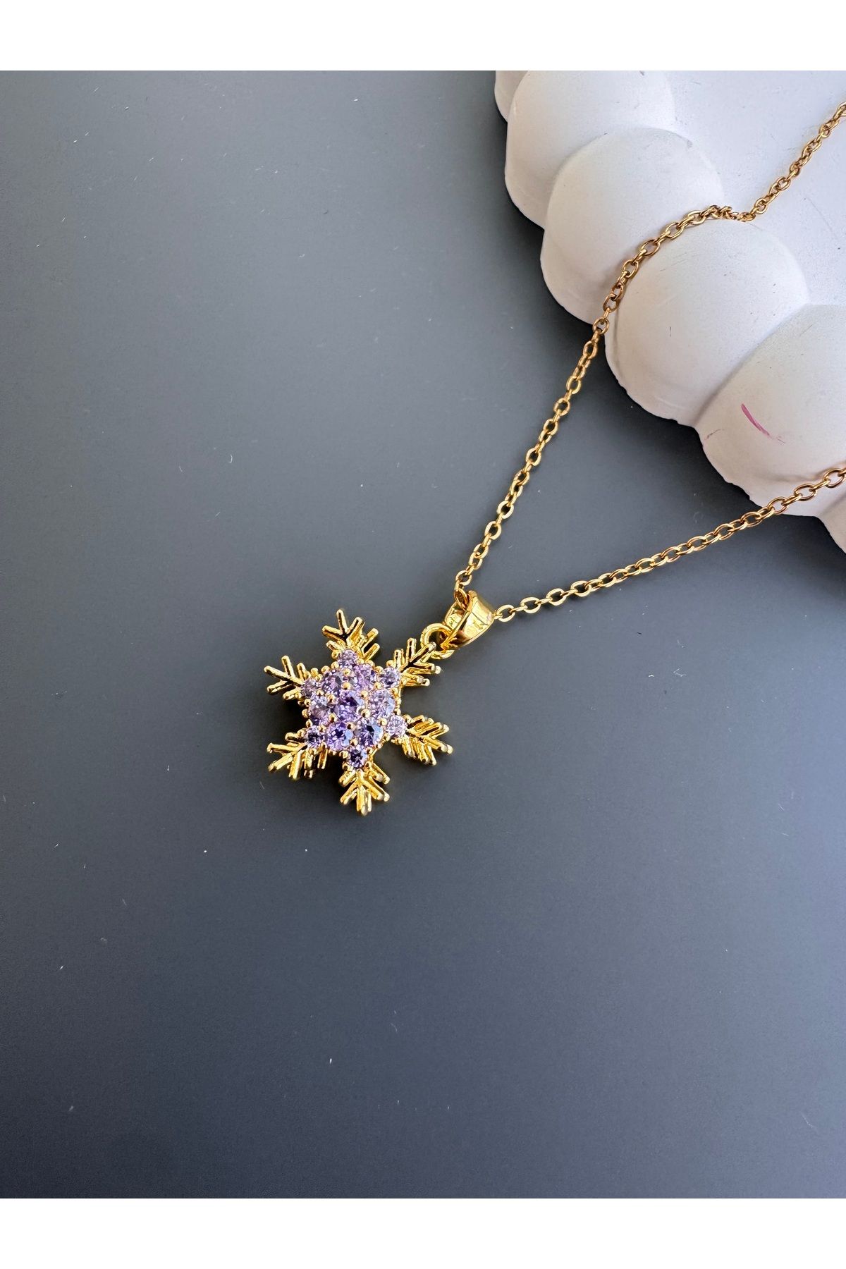 shop DÖNEBİLEN KAR TANESİ KOLYESİ MOR ÇELİK