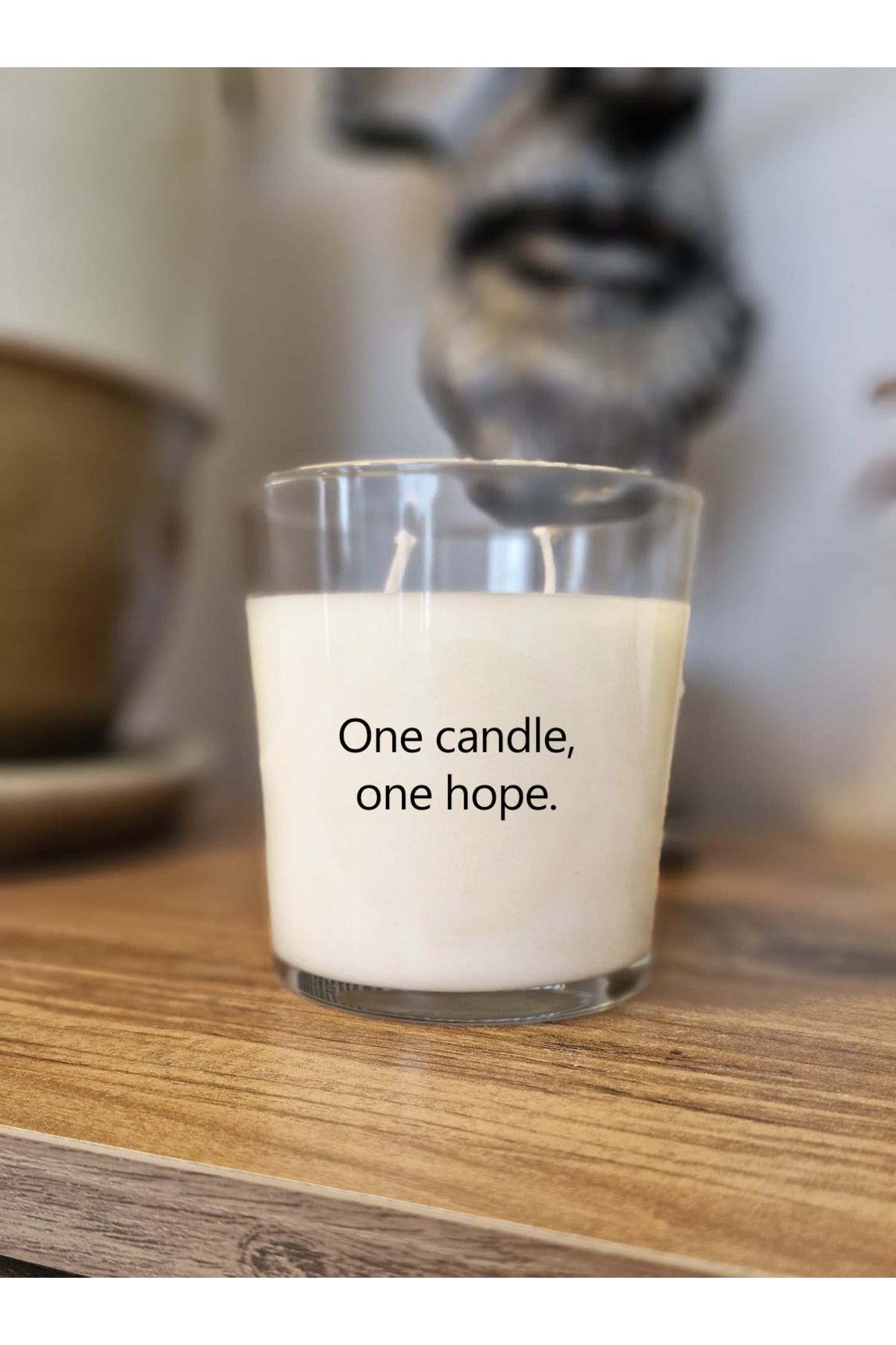 DİLAHOME One Candle One Hope Yazılı Cam Bardaklı Beyaz Dekoratif Mum