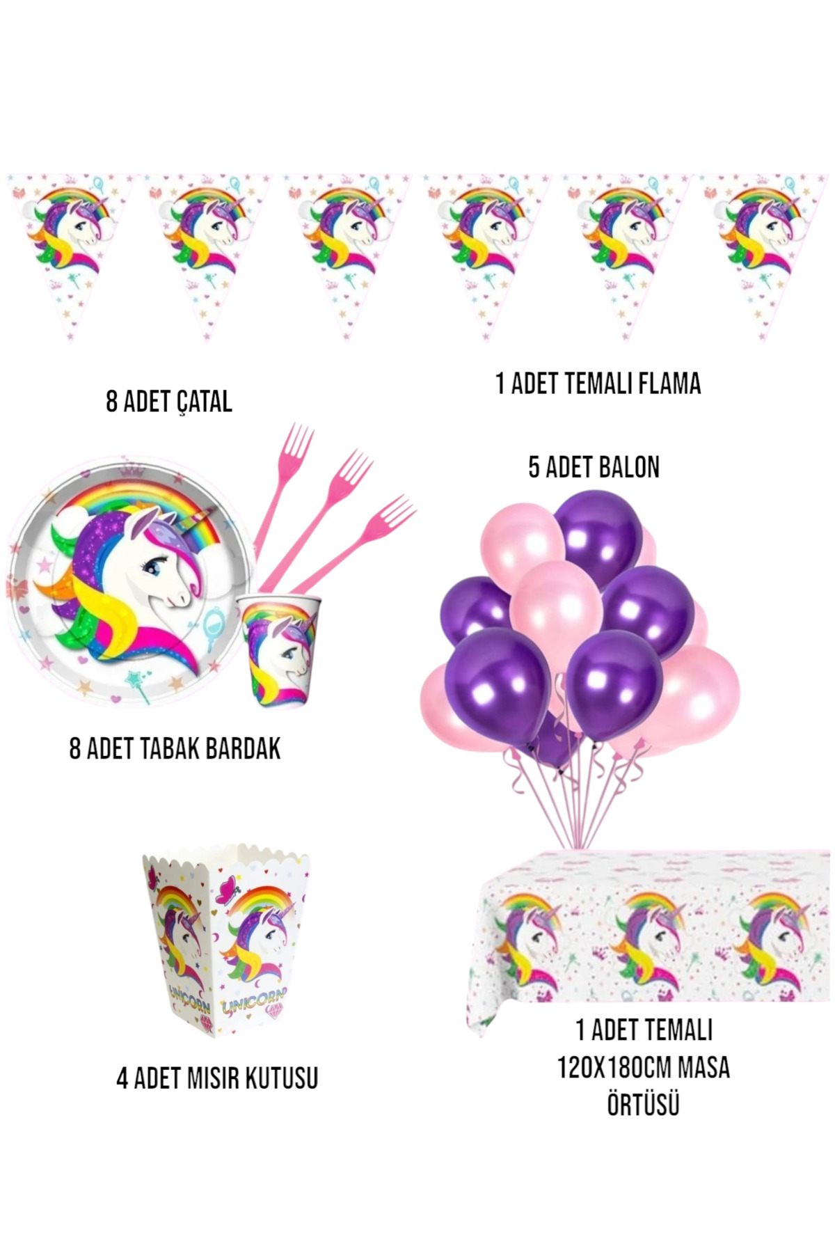 Evabrite-Set de petrecere pentru ziua de naștere Unicorn pentru 8 persoane - Concept Unicorn 2
