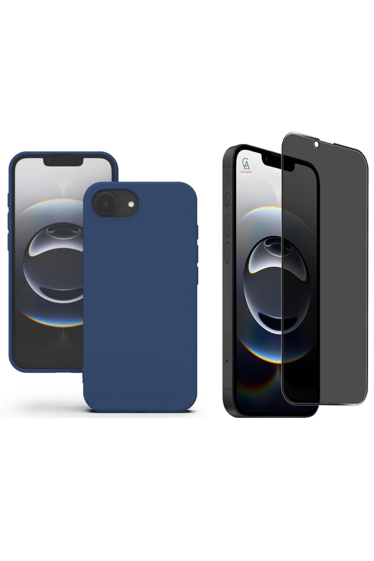Coolacs Apple iPhone 16E Uyumlu İçi Kadife Lansman Kılıf ve Hayalet Privacy Tam Kaplayan Cam Ekran Koruyucu