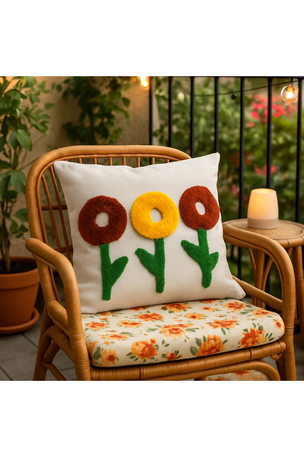 Tuftispalm Punch Nakışlı Çiçekli Kırlent Kılıfı Tufting Kırlent Kılıfı 2'li Kırlent Kılıfı 45*45 cm