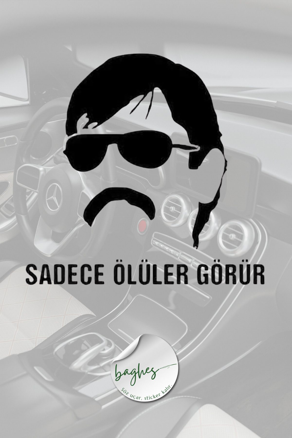 Baghes Sadece Ölüler Görür Yazısı Sticker 25x20 Siyah Traktör Arka Cam Yazısı Araç Arka Cam Yazısı