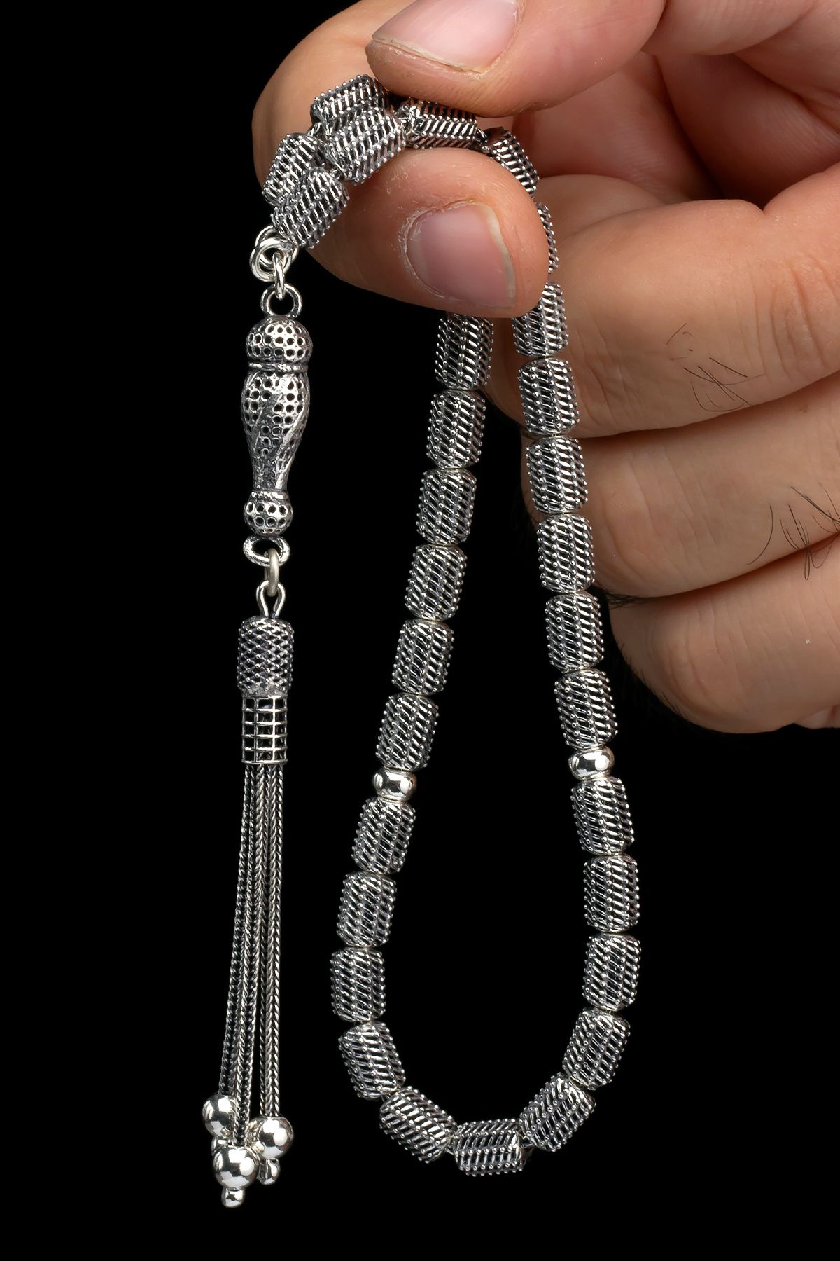 EHİNOS Sertifikalı Gümüş Tespih 6x8mm 24Gr Kapsül Kesim