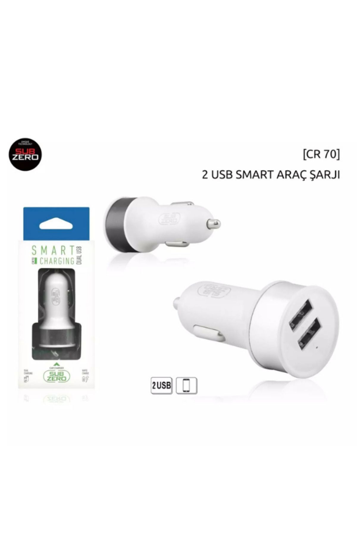 Subzero CR70 2.1A Çift USB Araç Şarj Başlığı | Kompakt ve Ekonomik Şarj Çözümü