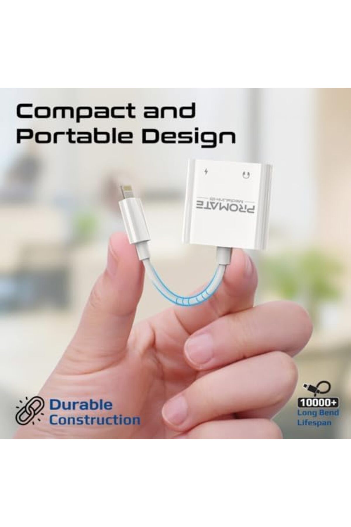 Promate-Portable Dual Lightning Adapter with Support For iOS 7 And Above, Easy Plug and Play Setup, 6