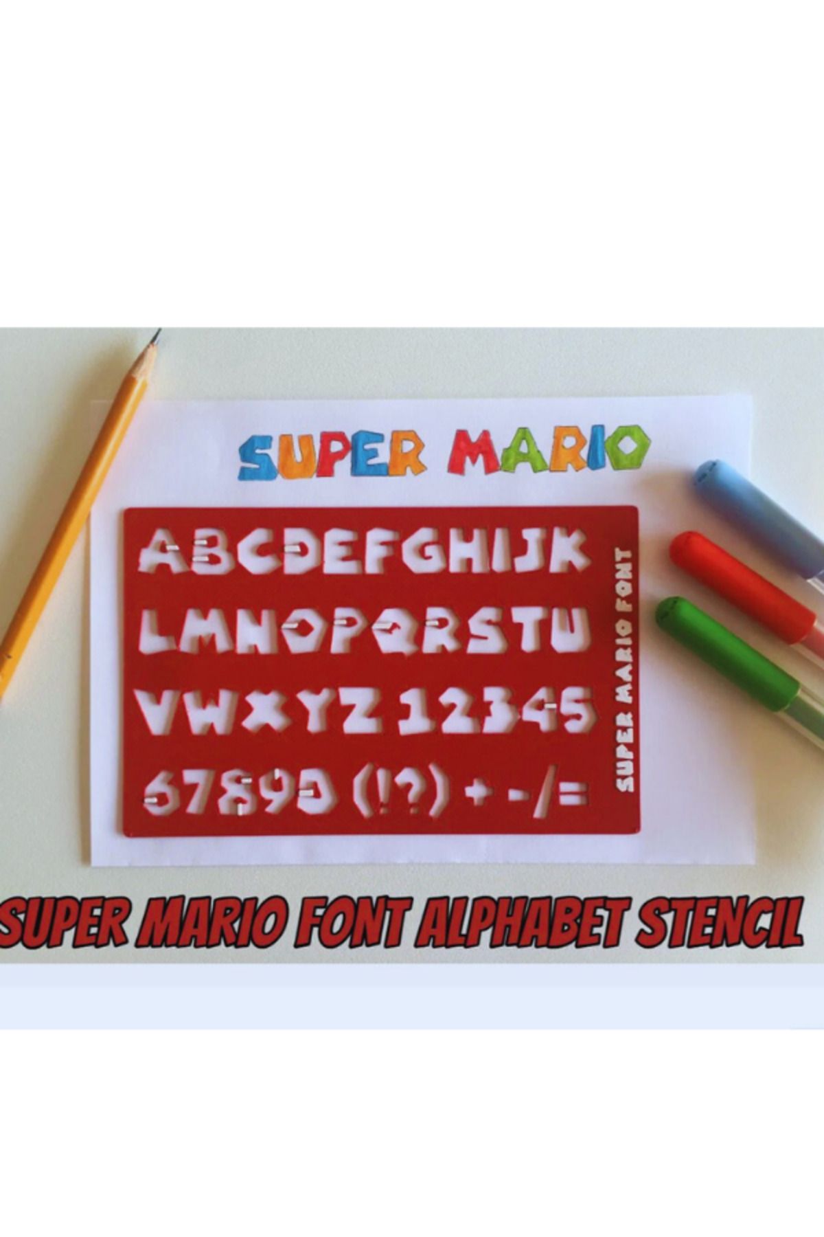 Vinius 3'Lü - Eğitici ve Eğlenceli Süper Mario Yazı Tipi Çizim Şablonu Alfabesi - Bullet Journal Stencil