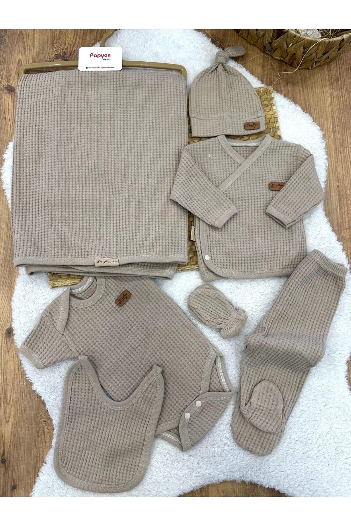 Papyon Baby Kids Waffle Yenidoğan Uniseks Bebek 7'li Zıbın Set Hastane Çıkışı
