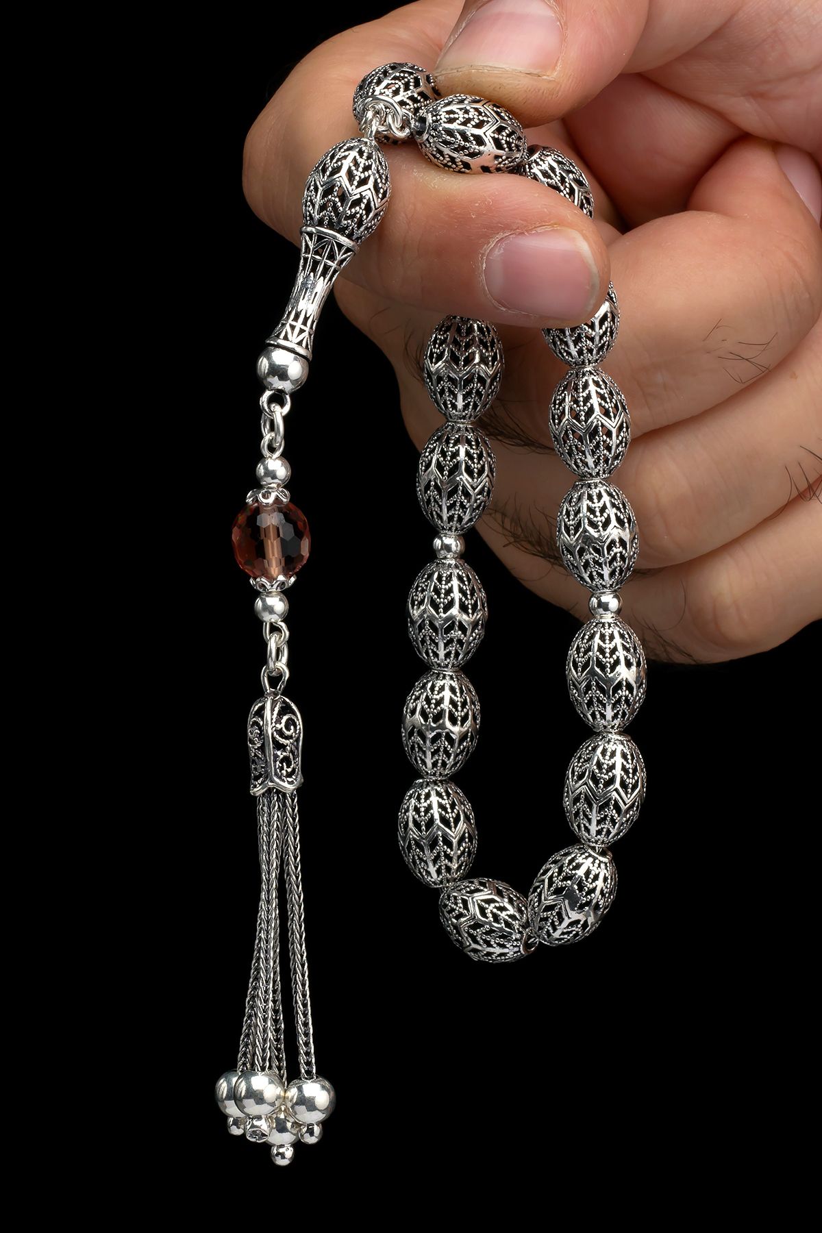 EHİNOS Sertifikalı Maskot Gümüş Tespih 10x14mm 36Gr Arpa Kesim, Efe Tesbihi