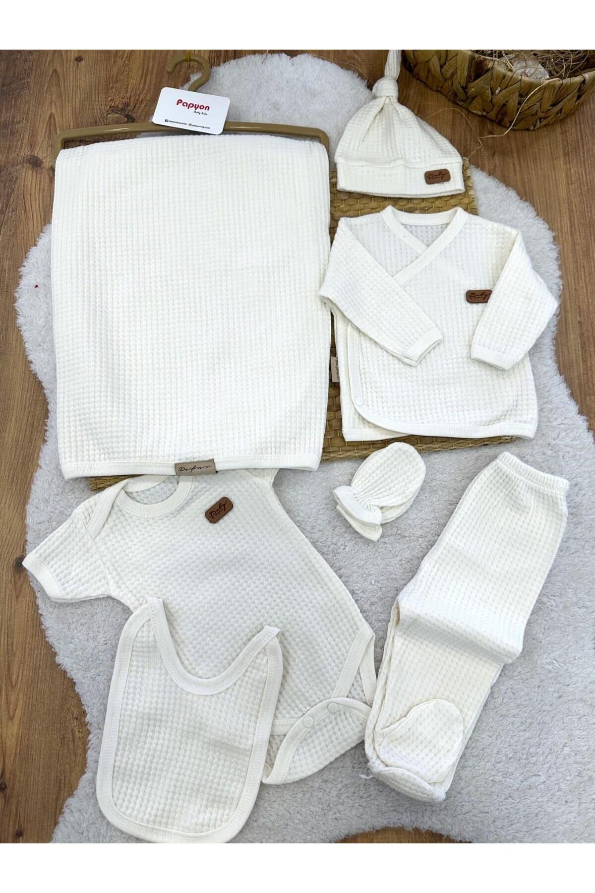 Papyon Baby Kids Waffle Yenidoğan Uniseks Bebek 7'li Zıbın Set Hastane Çıkışı