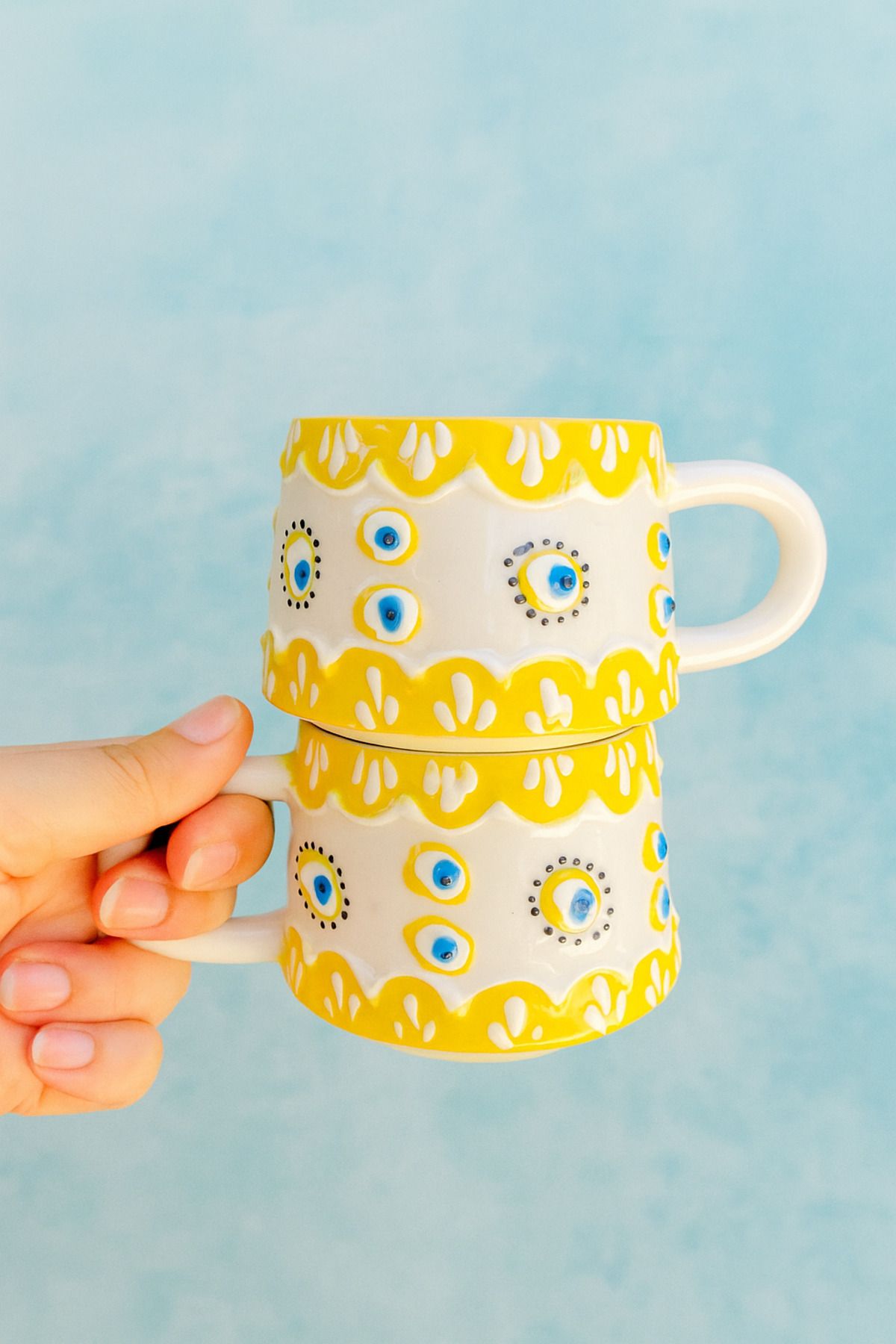 ZeyMer 2li Nazar Sarı Mug Kupa Fincan