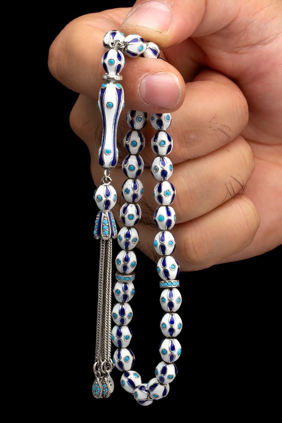 EHİNOS Sertifikalı Gümüş Tespih 7.5mm 49Gr Küre Kesim