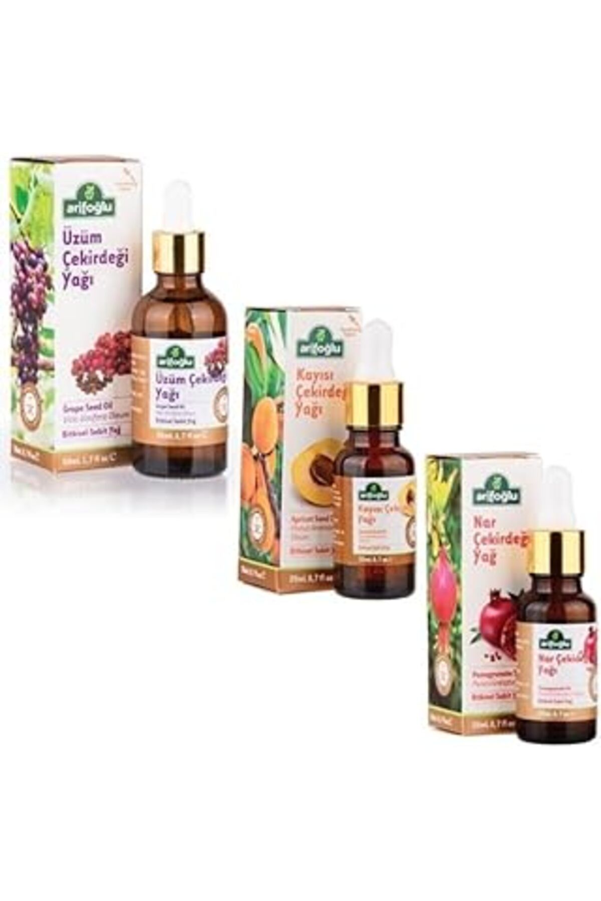 Pazarcan Kayısı Çekirdeği Yağı 20Ml + Nar Çekirdeği Yağı 20Ml + Üzüm Çekirdeği Yağı 50Ml (Soğuk Pres)